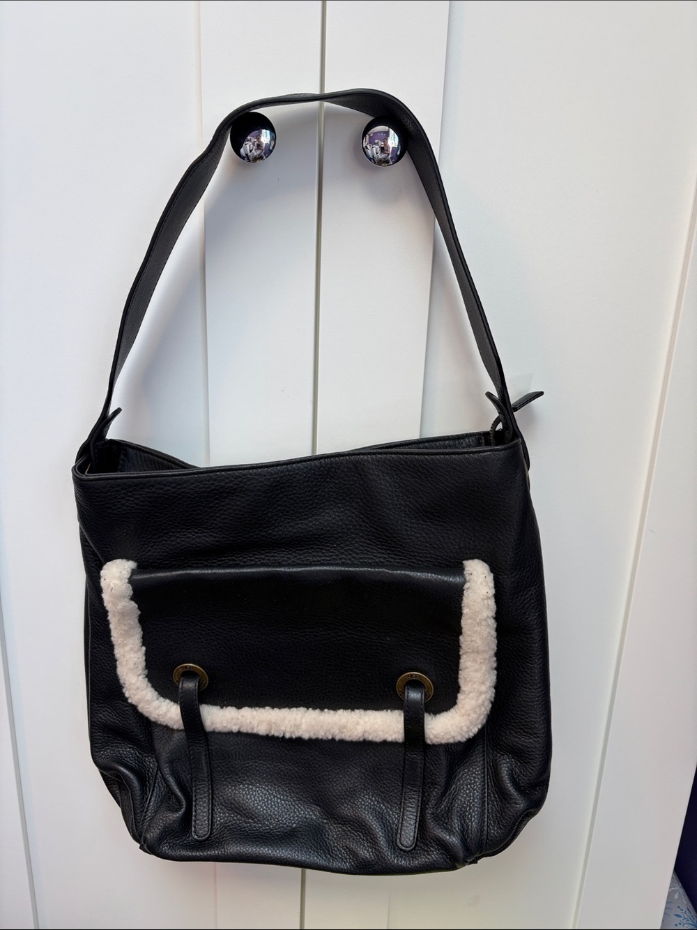 UGG Black Shoulder Bag with Cream Shearling Trim